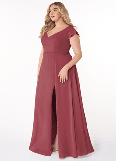 Azazie Claudine Vestidos de damas de honor Vestido de Merlot de Gasa de Corte en A con Manga volante image9