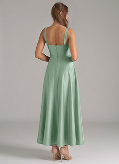 Azazie Shaude Bridesmaid Dresses Agave A-Line Pleated Stretch Satin Dress image6