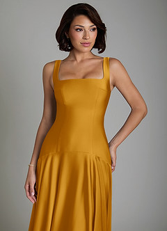 Azazie Reina Bridesmaid Dresses Butterscotch A-Line Pleated Stretch Satin Dress image3