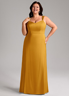 Azazie Denice Bridesmaid Dresses Butterscotch Sheath Pleated Stretch Satin Dress image10