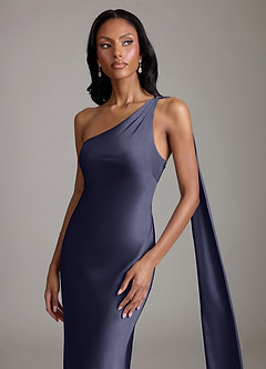 Azazie Juniper Bridesmaid Dresses Stormy Mermaid One Shoulder Stretch Satin Dress image3