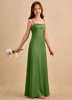 Azazie Mirabella Girls Formal vestidos de niña de las flores Vestido Albahaca de Satén Elástico de Recto con Escote corazón image4