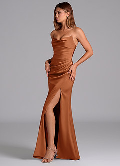 Azazie Claudelle Vestidos de madrinha de casamento Vestido Cobre de Cetim elástico de sereia com Sem alças image3