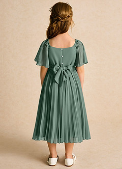 Azazie Gisele Abiti da Ragazza di Fiori Abito A-Line in Chiffon Plissettato Eucalipto image6