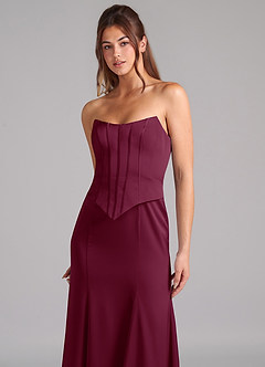Azazie Ximena Bridesmaid Dresses Mulberry Mermaid Corset Stretch Satin Convertible Dress image8