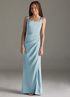 Azazie Mero Junior Sky Blue Mermaid Pleated Stretch Satin Dress image1