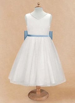 Azazie Seline Flower Girl Dresses Ivory Powder Blue A-Line Bow Tulle Dress image6
