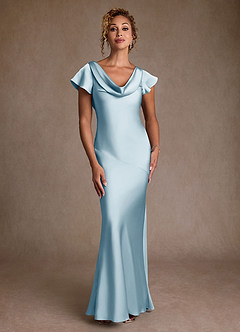 Azazie Shelby Abiti per la Madre della Sposa Abito Sirena in Raso Elasticizzato Plissettato Azzurro image4