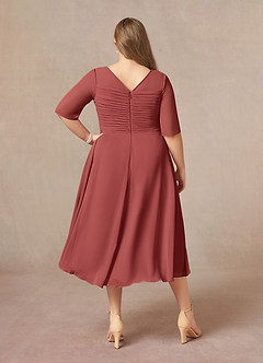 Azazie Naomi Mère de la mariée Robes Robe Trapèze en Mousseline de soie Col bateau plissé Terracotta image11