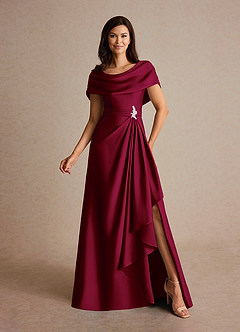 Azazie Branford Abiti per la Madre della Sposa Abito A-Line in Raso Elasticizzato Plissettato Borgogna image1