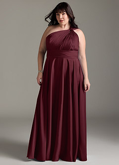 Azazie Charlize Brautjungfernkleider A-Linie One-Shoulder Stretch-Satin Kleid Cabernetrot image13