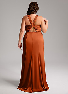 Azazie Rue Bridesmaid Dresses Burnt Orange A-Line Pleated Stretch Satin Dress image9