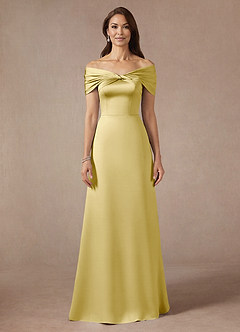 Azazie Amelia Mother of the Bride Dresses Lemon Sorbet A-Line Off the Shoulder Stretch Satin Dress image3