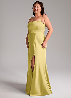 Azazie Lidia Bridesmaid Dresses Canary Mermaid Side Slit Stretch Satin Dress image11
