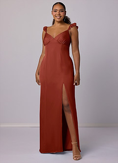 Barbie ♥ Azazie Bridesmaid Dresses Terracotta Sheath Stretch Satin Dress image9