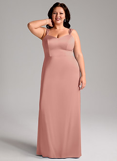 Azazie Denice Bridesmaid Dresses Rosette Sheath Pleated Stretch Satin Dress image9