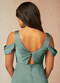 Azazie Rhea Robes de demoiselle d'honneur de maternité Robe Trapèze Épaule nue plissée Longueur ras du sol Satin extensible image7
