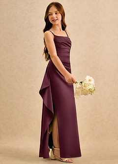 Azazie Cannoli Girls Formal Blumenmädchenkleider A-Linie Plissee Matte Satin Kleid Cabernetrot image4