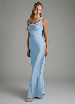 Azazie Elena Bridesmaid Dresses Powder Blue Mermaid Pleated Stretch Satin Dress image4