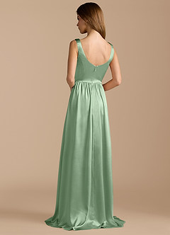 Azazie Keyla Bridesmaid Dresses Matcha A-Line Pleated Metallic Satin Dress image2
