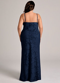Azazie Tianna Bridesmaid Dresses Dark Navy Sheath Lace Floral Burnout Dress image9