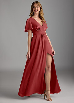 Azazie Zaniah Bridesmaid Dresses Rust A-Line Chiffon Dress image3