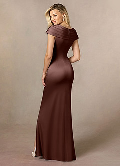 Azazie Anderson Mother of the Bride Dresses Espresso A-Line Pleated Stretch Satin Dress image5
