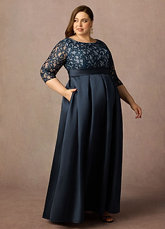 Azazie Delphi Kleider für die Brautmutter A-Linie Pailletten Spitze Kleid Dunkelmarine Taubenblau image4