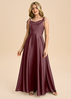 Azazie Popsy Junior Sangria A-Line Bow Stretch Satin Dress image2