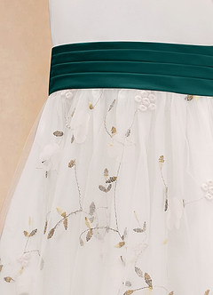 Azazie Pollie Blumenmädchenkleider A-Linie Schleifen Tüll Kleid Elfenbein Pfau image14