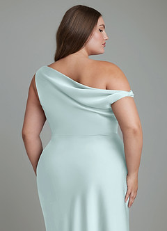 Azazie Emerson Bridesmaid Dresses Sea Glass Mermaid Off the Shoulder Stretch Satin Dress image13