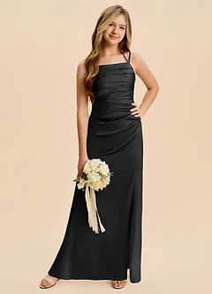 Azazie Nova Junior Black A-Line Pleated Stretch Satin Dress image5