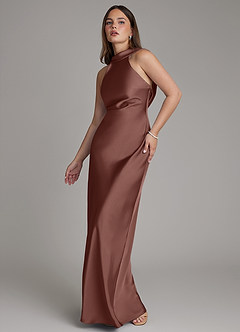 Azazie Dimitra Vestidos de prueba en casa Vestido Ganache de Satén Elástico de Corte Recto con Plisado image4