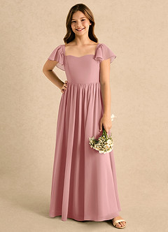 Azazie Patsy Girls Formal vestidos de niña de las flores Vestido Rosa Polvorienta de Gasa de Corte en A con Escote corazón image4