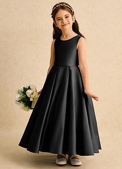 Azazie Mapel Blumenmädchenkleider Ballkleid Plissee Matte Satin Kleid Schwarz image2