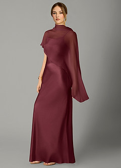 Azazie Jaleesa Bridesmaid Dresses Merlot A-Line High Neck Stretch Satin Dress image4