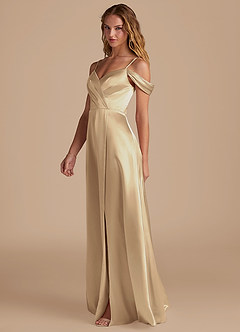 Azazie Ocean Robes de demoiselle d'honneur Robe Trapèze en Satiné métallisé Épaule décolletée Champagne image4
