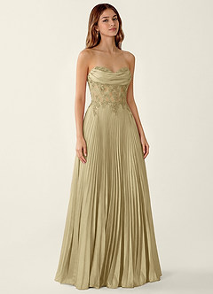Clementine Champagne Satin Lace Up Back A-line Prom Dress image4