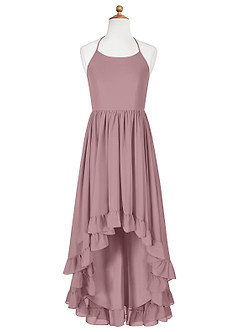 Azazie Sarafina Junior A-Linie Spitze Chiffon Kleid Altrosa image6