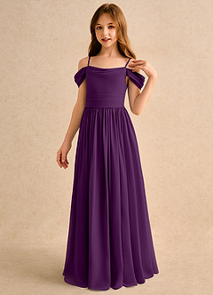 Azazie Shia Girls Formal Flower Girl Dresses Grape A-Line Off the Shoulder Chiffon Dress image3