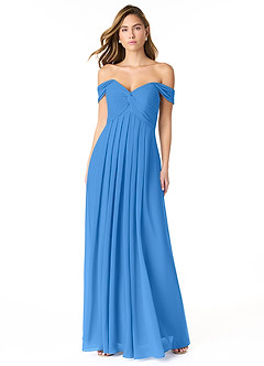 Azazie Kaitlynn Bridesmaid Dresses Blue Jay Empire Ruched Chiffon Convertible Dress image2