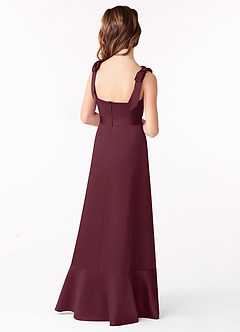 Azazie Barbara Junior Cabernet A-Line Bow Matte Satin Dress image3