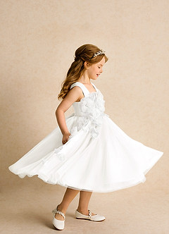 Azazie Dovey Flower Girl Dresses Ivory Ball-Gown Bow Tulle Dress image5