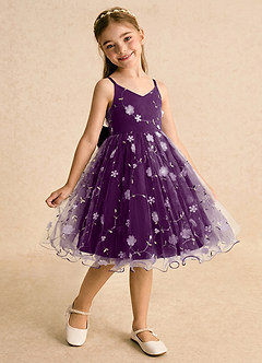 Azazie Junebug Blumenmädchenkleider Ballkleid Spaghetti Riemen Tüll Kleid Traube image2