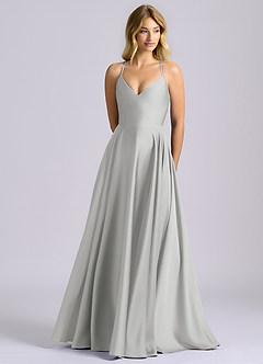 Azazie Truce Brautjungfernkleider A-Linie Stretch-Satin Kleid Silber image1