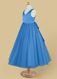 Azazie Marybell Flower Girl Dresses Blue Jay A-Line Bow Tulle Dress image7