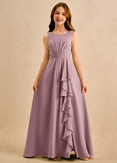 Azazie Chibi Girls Formal Blumenmädchenkleider A-Linie Plissee Chiffon Kleid Altrosa image3