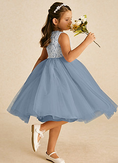 Azazie Missy vestidos de niña de las flores Vestido de Marfil Azul Polvoriento de Tul de Corte En A con Sin mangas image3