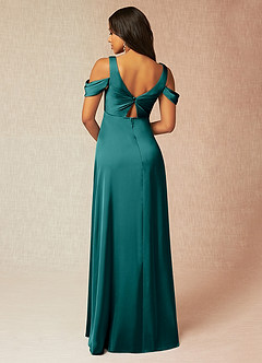 Azazie Rhea Robes de demoiselle d'honneur de maternité Robe Trapèze Épaule nue plissée Longueur ras du sol Satin extensible image2