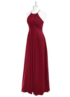 Azazie Ginger Bridesmaid Dresses Burgundy A-Line Halter Pleated Chiffon Dress image8